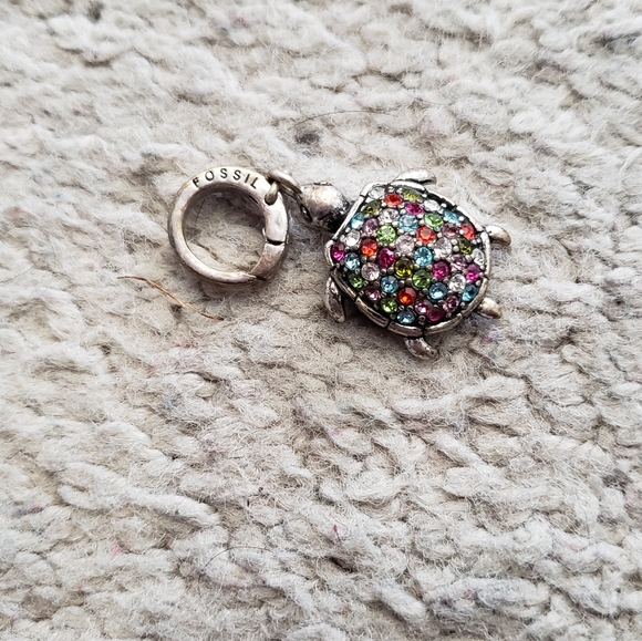 Fossil silver multicolor turtle charm - Picture 1 of 4